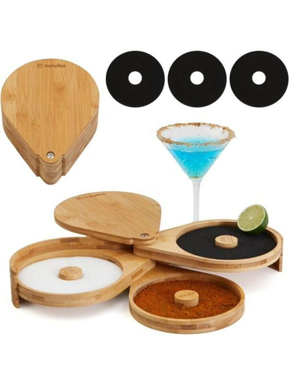Margarita Salt Rimmer Set 3 Tier Bamboo Bar Tool Kit for Cocktails Home Gift
